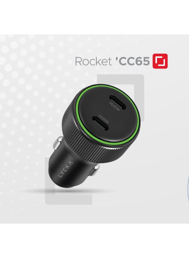 LYCKA Rocket CC65 65W Dual Port Fast Car Adapter Black - Image 1